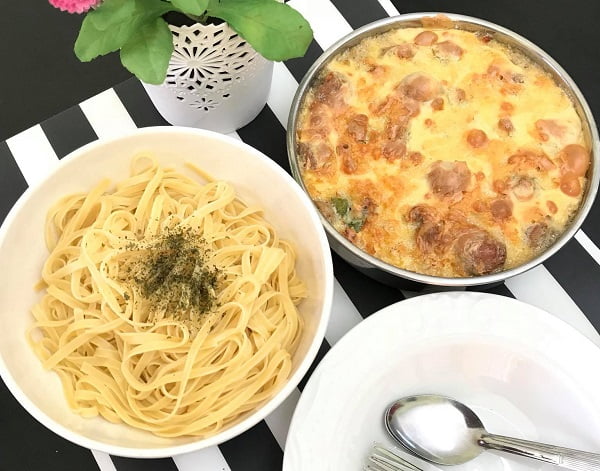 fettuccine-with-baked-carbonara-meatball-cheese