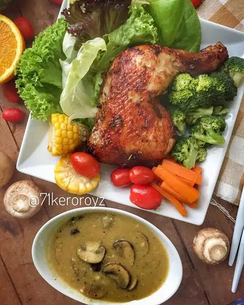 Resepi Ayam Panggang dengan Sos Cendawan